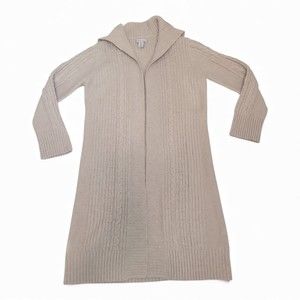 Sincerely Jules Long Cable-Knit Hooded‎ Cardigan, Tan L